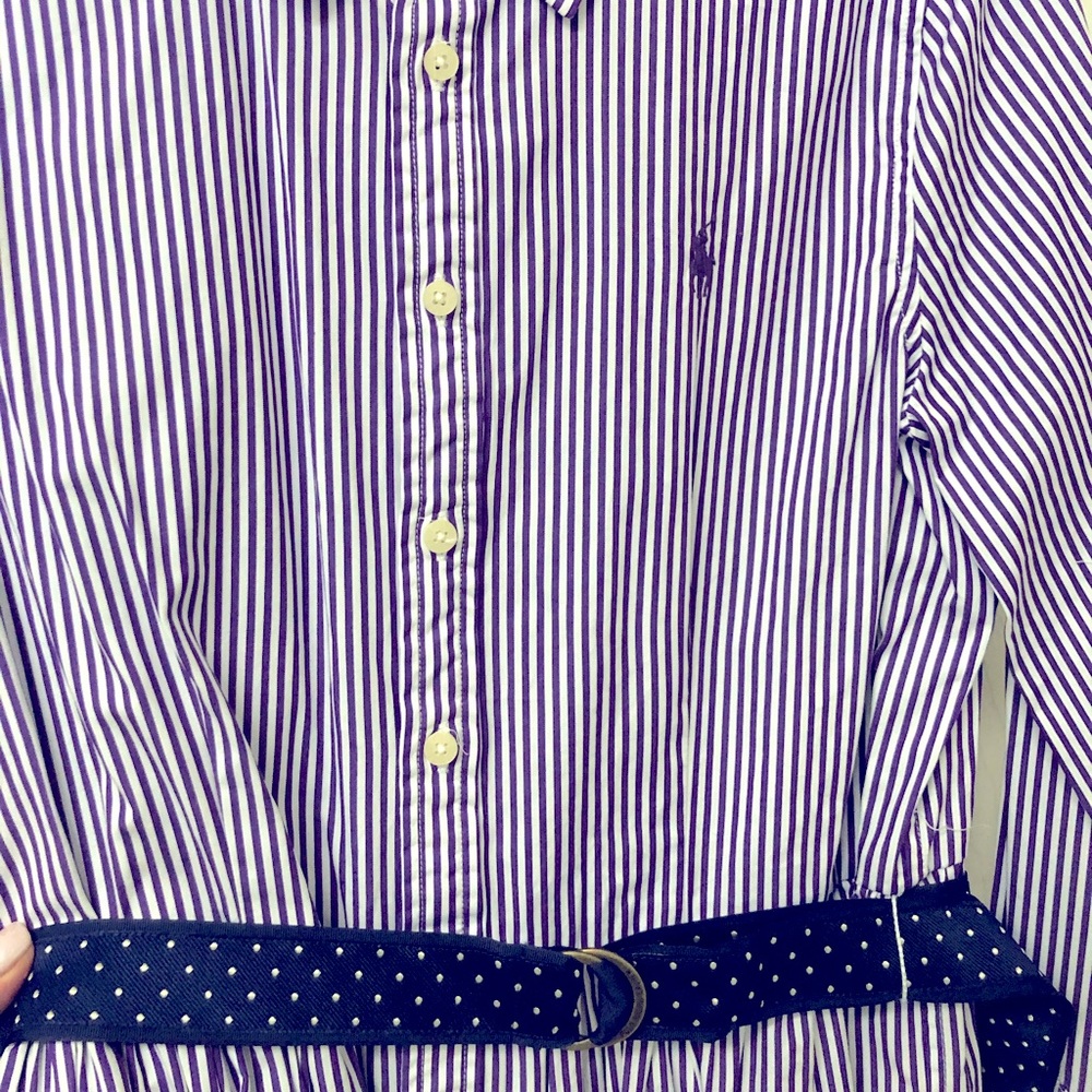 Girls Ralph Lauren Purple Striped Dress with Belt
